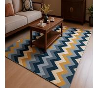 ARUGYTEI Small Rugs Washable,80 x 150 cm, Modern Mustard Yellow Light Blue Navy Blue Cream, Contemporary Modern Soft Low Pile Carpet for Living Room Bedroom Bedside Table,