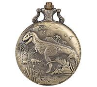 Aruie Pocket Watch with Dinosaur Design Engraved Arabic Numeral Quartz Vintage Bronze Necklace Gusset Men Women