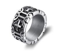 Aruie Stainless Steel Ring Cross Crucifix Engraved Christian Religion Silver Tone Vintage Jewelry for Men Size R 1/2