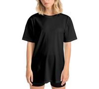 Aruki Women’s Oversized Boyfriend Tee, Causal Crewneck Soft T-Shirt, Oversized Short Sleeves Tshirt for Women, Loose Fit T Shirt for Lounging, Workouts, Gym - Jet Black - Large