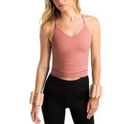 Aruki Women's Seamless Short Ribbed Tank Yoga Shirt, Light Mahogany, Large
