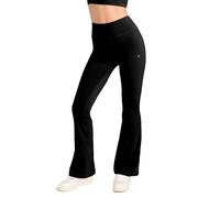 Aruki Women's Flared Leggings with Pockets, High-Waisted Bootcut Trousers, Wide-Leg Tummy Control Stretch for Gym, Running, Pilates and Workouts and Active Training Wear for Women - Jet Black - L
