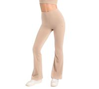 Aruki Women's Flared Leggings with Pockets, High-Waisted Bootcut Trousers, Wide-Leg Tummy Control Stretch for Gym, Running, Pilates and Workouts and Active Training Wear for Women - Doeskin - S