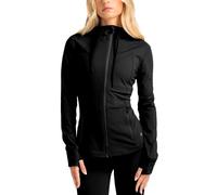 Aruki Women's Full-Zip Slim Fit Hoodie Jacket, Long Sleeve with Thumb-Hole Cuffs, Lightweight Breathable Performance Layer for Running, Yoga, Gym Training and Everyday Sports Wear - Jet Black - L