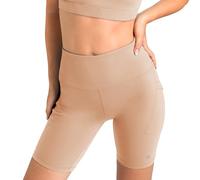 Aruki Women's High-Waisted Biker Shorts with Side Pockets, Tummy-Control Compression for Gym, Yoga, Pilates, Cycling and Running and Everyday Active Training Sports Wear for Women - Doeskin - L