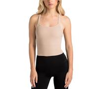 Aruki Women's Seamless Ribbed Sports Bra, Moisture-Wicking Four-Way Stretch Knit Fabric, Supportive Fit for Gym, Yoga, Pilates and Athletic Training and Everyday Active Fitness - Doeskin - S