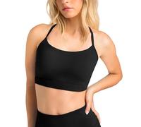 Aruki Women's Y-Back Sports Bra, Lightweight Flexible Knit, Breathable Low-Impact Stretch for Yoga, Pilates, Athletic Training and Low-Intensity Workouts and Lounging Daily Wear - Jet Black - L