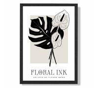 Arum Lillies in Black and Beige Floral Ink Sketch Framed Print SIZE: A3 with Black Frame ARTZE Beige A2