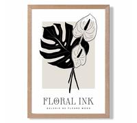 Arum Lillies in Black and Beige Floral Ink Sketch Framed Print SIZE: A4 with Oak Frame ARTZE Beige A4