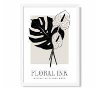 Arum Lillies in Black and Beige Floral Ink Sketch Framed Print SIZE: A4 with White Frame ARTZE Beige A4