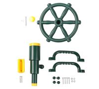 AruMinna Playground Accessories Kit, Pirate Steering Wheel & Telescope with 2 Grab Handles, 12 Inch Outdoor Backyard Playset Equipment for Climbing Frame Treehouse, Green & Yellow