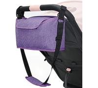 AruMinna Stroller Organizer - Pram Bag with Mobile Phone Pocket, Zipper Pocket, 2 Cup Holders & Shoulder Strap (Purple)