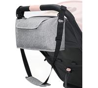 AruMinna Stroller Organizer - Pram Bag with Mobile Phone Pocket, Zipper Pocket, 2 Cup Holders & Shoulder Strap (Grey)
