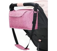 AruMinna Stroller Organizer - Pram Bag with Mobile Phone Pocket, Zipper Pocket, 2 Cup Holders & Shoulder Strap (Pink)