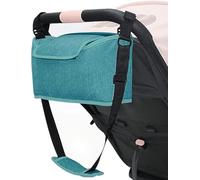AruMinna Stroller Organizer - Pram Bag with Mobile Phone Pocket, Zipper Pocket, 2 Cup Holders & Shoulder Strap (Green)