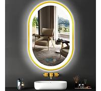 ARUMMA Gold Oval Mirror with Light for Bathroom Wall Mounted 24x16 Oval Mirror with Lights Gold Frame Oval LED Mirror 3 Colors Dimmable Anti-Fog 24 Inch Mirror