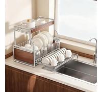 ARUNASC dish racks Dish Drying Rack countertop Kitchen Organizer with Drainage Large Bowl Rack Storage Racks with Drainage Board drainer(Bare Frame,Double layer)