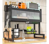 ARUNASC dish racks Over the Sink Dish Drying Rack 2 Tier with Cover.Space-Saving Dish Drainer Organizer for Dishes, Glasses Bowls drainer(Nero,95cm)