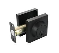 Arunasc Door Handles Square Single Cylinder Modern Deadbolt Lock with Keys Deadbolt for Front Door Security Lock Keyed 1 Side knobs(Nero)