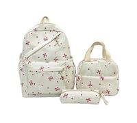 ARUNASC rucksack 3pc Bow Backpack Large-capacity Schoolbag Nylon Versatile Laptop Bag for Daily schoolbag(White with pink)