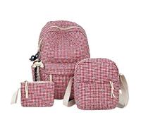 Arunasc rucksack 3pcs Bow Backpack Set Cotton Student Schoolbag Large Capacity Cute Bag Travel Office Back To School schoolbag(Rot,Bring a doll)