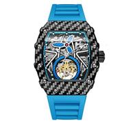 ARUNASC Watches Barrel-Shaped Mechanical Watch Hollow Waterproof Men's Wristwatch Rubber Strap Luminous for Formal and Casual Wear Digital(Blu)