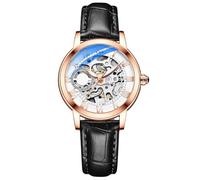 ARUNASC Watches Casual Hollow Mechanical Watch Luminous Waterproof Fully Automatic Watches Leather Strap Digital(Nero)