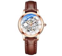 ARUNASC Watches Casual Hollow Mechanical Watch Luminous Waterproof Fully Automatic Watches Leather Strap Digital(Brown)