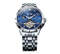 ARUNASC Watches Fully Automatic Mechanical Watch Waterproof Men's Wristwatch Multi-Function Luminous Wrist Watch Suitable for Men as a Gift Digital(Steel Belt+Blue face)