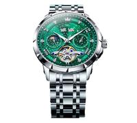 ARUNASC Watches Fully Automatic Mechanical Watch Waterproof Men's Wristwatch Multi-Function Luminous Wrist Watch Suitable for Men as a Gift Digital(Steel Belt+Green face)