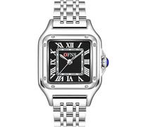ARUNASC Watches Square Classic Analog Quartz Watch Easy Read Ladies Wrist Watch with Stainless Steel Expansion Band Roman Dial for Men and Women Digital(Nero,B)