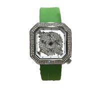 ARUNASC Watches Square Hollow Watch Waterproof Diamond Watches with Silicone Strap Light Luxury Gift Digital(Grn)