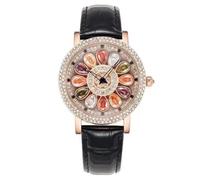 ARUNASC Watches Women’s Rotating Dial Quartz Watch, 30mm Crystal-Studded Round Wristwatch, Leather Strap, 360° Spin Lucky Watch, Waterproof Digital(Nero)