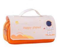 ARUNASO Pen case Big Capacity Pencil Bag with Handle 3 Compartments Simple Storage Aesthetic Stationery Cosmetic for School Office Essentials Large Capacity(Orange)