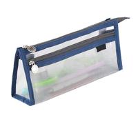 ARUNASO Pen case Grid Mesh Pen Case with Handle and Zipper Travel Makeup Bag Transparent Stationary Organizer Pencil Pouch for School Office Large Capacity(Blu)