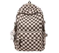 ARUNASO rucksack Youth Checkerboard Backpack, College Student Casual Commuter Computer Bag Multi-Pocket Travel Bag for Men and Women schoolbag(Khaki)
