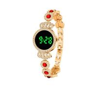 ARUNASO Wrist Electronic Full Diamond Women's Watch Stainless Steel Luxury Bracelet Quartz Digital Wristwatch Digital(Rose Gold Red)