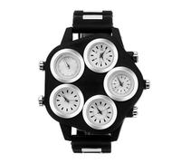 ARUNASO Wrist Punk Men's Watch Large Dial Wrist Watch Five Time Zone Quartz Wristwatch Silicone Strap is a Trendy Male Clothing Accessory Digital(Black and White)
