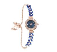 ARUNASO Wrist Womens Watch with Small Dial Olive Leaves Rhinestones Band Lady Watches Adjustable Strap Digital(Blu)