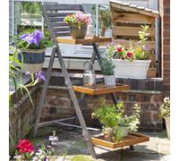 arundel large wooden garden ladder planter in grey and natural