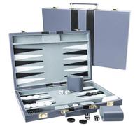 ARUOHHA 15 Inches Backgammon Sets for Adults, Leatherette Back Gammon Board Game Set with PU Leather Case, Portable Travel Backgammon Set with Accessories Board Encased, Grey