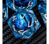 ARUOHHA DND Resin Dice Dragons Eye Dice Liquid Core Blue Sharp Edged Dice Set with Gift Box, Polyhedral Dungeons D and D Dice Set Role Playing Game D20 D12 D10 D8 D6 D4