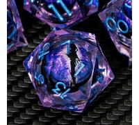 ARUOHHA DND Resin Dice Dragons Eye Dice Liquid Core Purple Sharp Edged Dice Set with Gift Box, Polyhedral Dungeons D and D Dice Set Compatible with D&D Role Playing Game D20 D12 D10 D8 D6