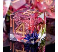 ARUOHHA DND Resin Dice Translucent Pink Leaf Sharp Edged Dragons Dice Set with Box, 7pcs Flower Inclusions Dungeons Polyhedral Dice RPG Role Playing Game D20 D12 D10 D8 D6 D4