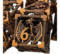 ARUOHHA Hollow DND Dice Set 7PCS Antique Gold Metal Dragons Dice with Gift Box, D and D Dice RPG Role Playing Games Dungeons Polyhedral Dice Set D20 D12 D10 D8 D6 D4
