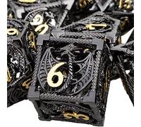 ARUOHHA Hollow DND Dice Set 7PCS Black Gold Metal Dragons Dice with Gift Box, D and D Dice RPG Role Playing Games Dungeons Polyhedral Dice Set D20 D12 D10 D8 D6 D4