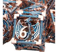ARUOHHA Hollow DND Dice Set 7PCS Copper Blue Metal Dragons Dice with Gift Box, Dungeons D and D Dice RPG Role Playing Games Polyhedral Dice Set D20 D12 D10 D8 D6 D4