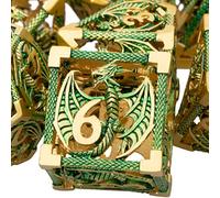 ARUOHHA Hollow DND Metal Dragons Dice Set Golden Green D and D Dice, RPG Role Playing Games Dungeons Polyhedral Dice with Gift Box D20 D12 D10 D8 D6 D4