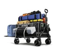 ARURU Festival Trolley on Big Wheels 220L, Heavy Duty Folding Wagon Cart with Tailgate Cup Holders Side Pockets Collapsible Foldable Trolly for Outdoor Beach Garden Picnic Shopping