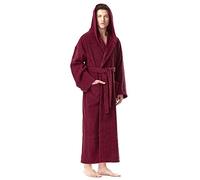 Arus Bathrobe for men's hooded, 100% cotton terry, ankel length, Burgundy, S-M Long